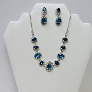 Teal Green Rhinestone Necklace Set Bridal Prom Formal Evening Wedding